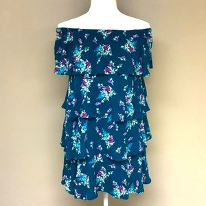NWT Nordstrom WAYF Teal Floral Tiered Dress XS